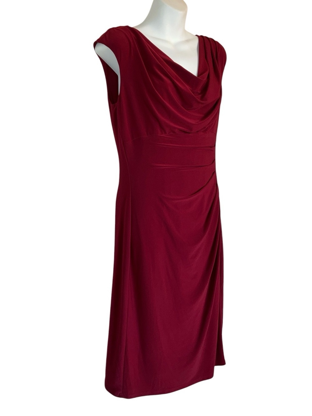 Lauren Ralph Lauren Dress Women's 10, Maroon, Sleeveless, pretty Draped Neck EUC